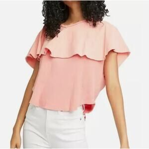 new nwt FREE PEOPLE GIRL TALK FLUTTER SLEEVE RUFFLE SUNNY PEACH SIZE LARGE